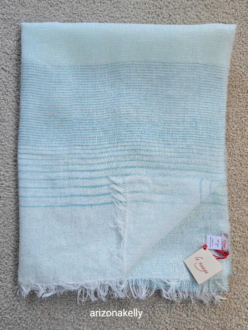 NWT Linen Scarf Blue and White Stripe Le Nuage Italy